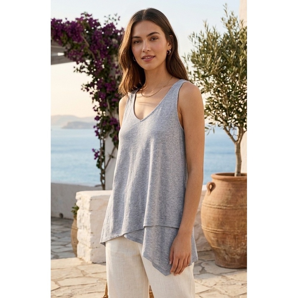 Pure Jill Asymmetrical Layered Linen Blend Periwinkle Tank Tunic Women's S Blue